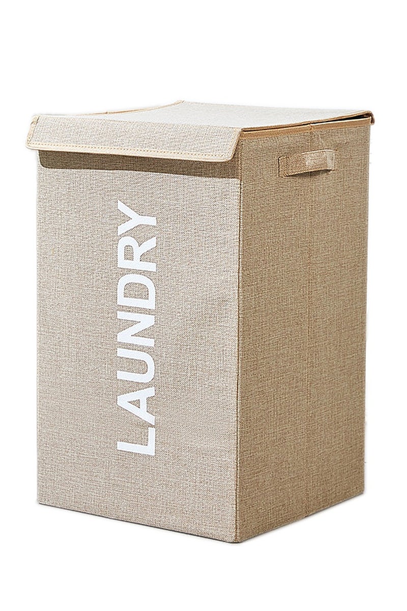 Laundry Basket with Lid, 58L Foldable Laundry Hamper With Handles, Floor-Standing Dirty Clothes Hamper for Bathroom Bedroom Living Room (Beige) - Image 1