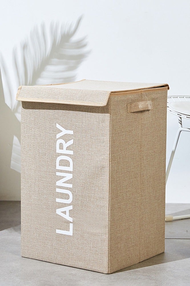 Laundry Basket with Lid, 58L Foldable Laundry Hamper With Handles, Floor-Standing Dirty Clothes Hamper for Bathroom Bedroom Living Room (Beige) - Image 2