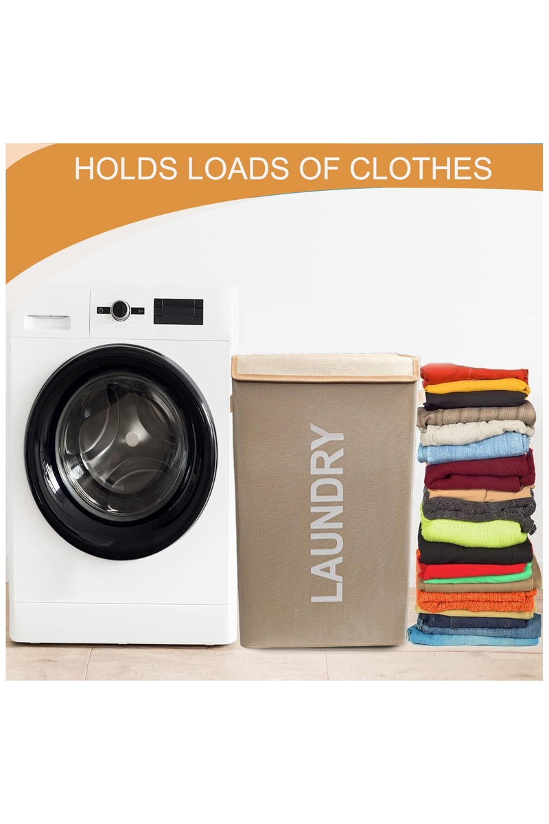 Laundry Basket with Lid, 58L Foldable Laundry Hamper With Handles, Floor-Standing Dirty Clothes Hamper for Bathroom Bedroom Living Room (Beige) - Image 5