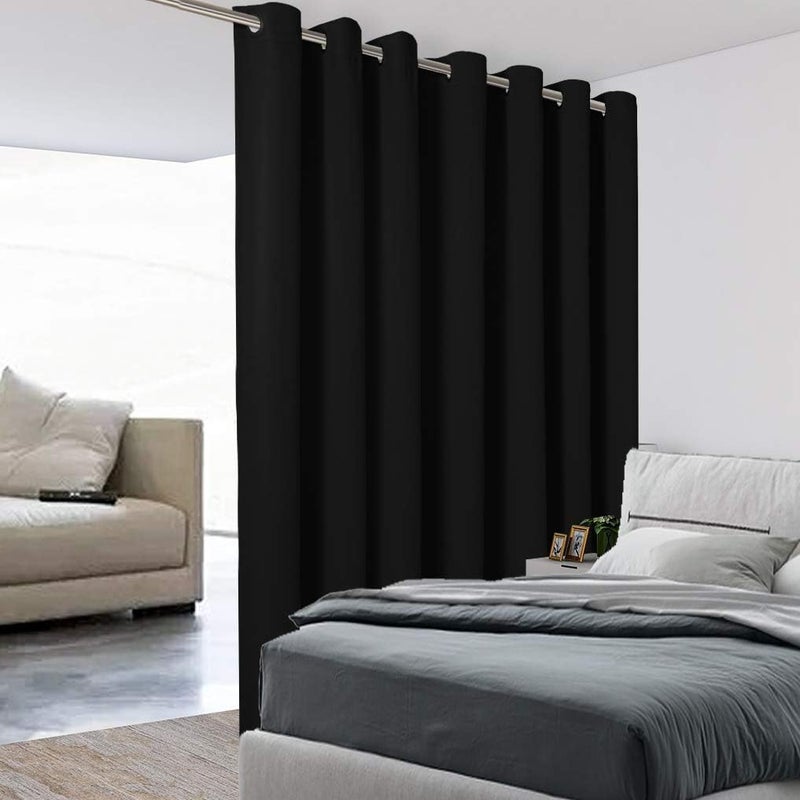 BONZER Extra Wide Room Divider Curtain Total Privacy Wall Noise Reducing Blackout Curtains for Patio Sliding Glass Door, 96L x 120W Inch (8L x 10W ft), 1 Panel, Black - Image 1