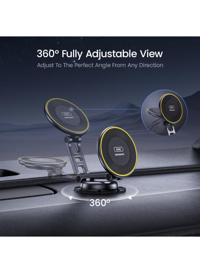 AOHI SUPERAUTO 15W MagSafe Wireless Car Charger – 360° Foldable Magnetic Phone Holder & Dashboard Mount with USB-C Cable, All-Metal Fast Charging for iPhone 17/16/15/14/13/12 (Pro/Pro Max/Plus/Air) - Image 3