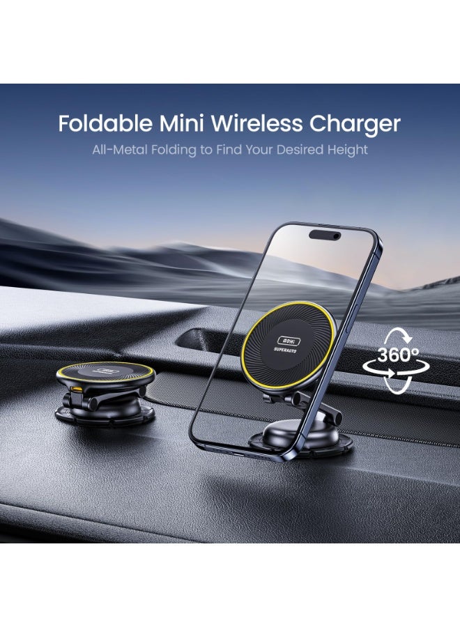 AOHI SUPERAUTO 15W MagSafe Wireless Car Charger – 360° Foldable Magnetic Phone Holder & Dashboard Mount with USB-C Cable, All-Metal Fast Charging for iPhone 17/16/15/14/13/12 (Pro/Pro Max/Plus/Air) - Image 2