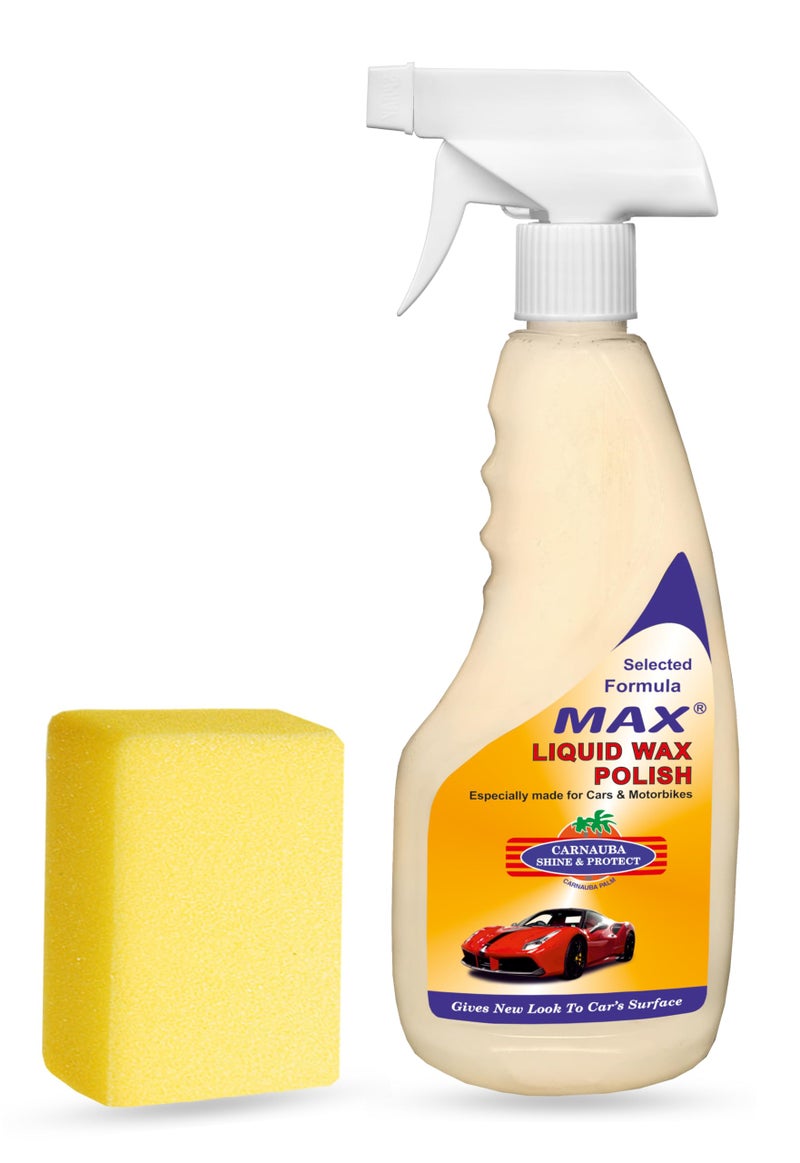 MAX Liquid Wax Polish 500 ml for Instant High Gloss, Smoothness, UV Protection, Non-greasy and Long Lasting Paint Protection by Carnauba Wax Coating - Image 1