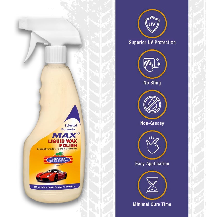 MAX Liquid Wax Polish 500 ml for Instant High Gloss, Smoothness, UV Protection, Non-greasy and Long Lasting Paint Protection by Carnauba Wax Coating - Image 3