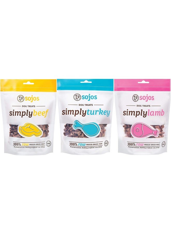 Sojos Sojos 100% Raw FreezeDried Meat Treats For Dogs 3 Flavor Variety Bundle: (1) Sojos Simply Beef, (1) Sojos Simply Lamb, And (1) Sojos Simply Turkey 