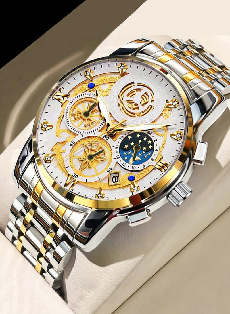 BINBOND B4010 Fashion Casual Quartz Men Watch Stainless Steel Strap Luxury Dial Luminous 30M Waterproof Business Men Wristwatch - Image 1