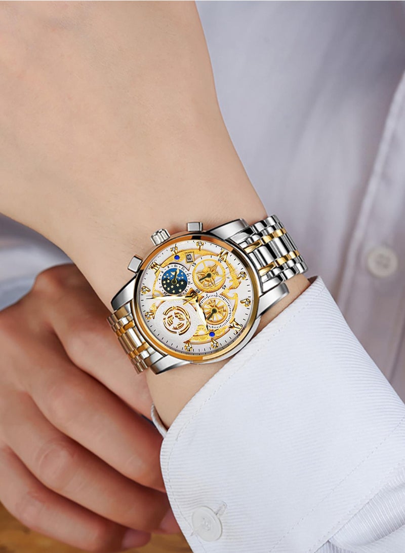 BINBOND B4010 Fashion Casual Quartz Men Watch Stainless Steel Strap Luxury Dial Luminous 30M Waterproof Business Men Wristwatch - Image 3