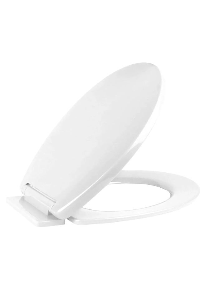 Heavy Duty Toilet Seat with Soft Close & Quick Release Hinges - Easy to Install & Clean WC Seat Cover, White (Oval)