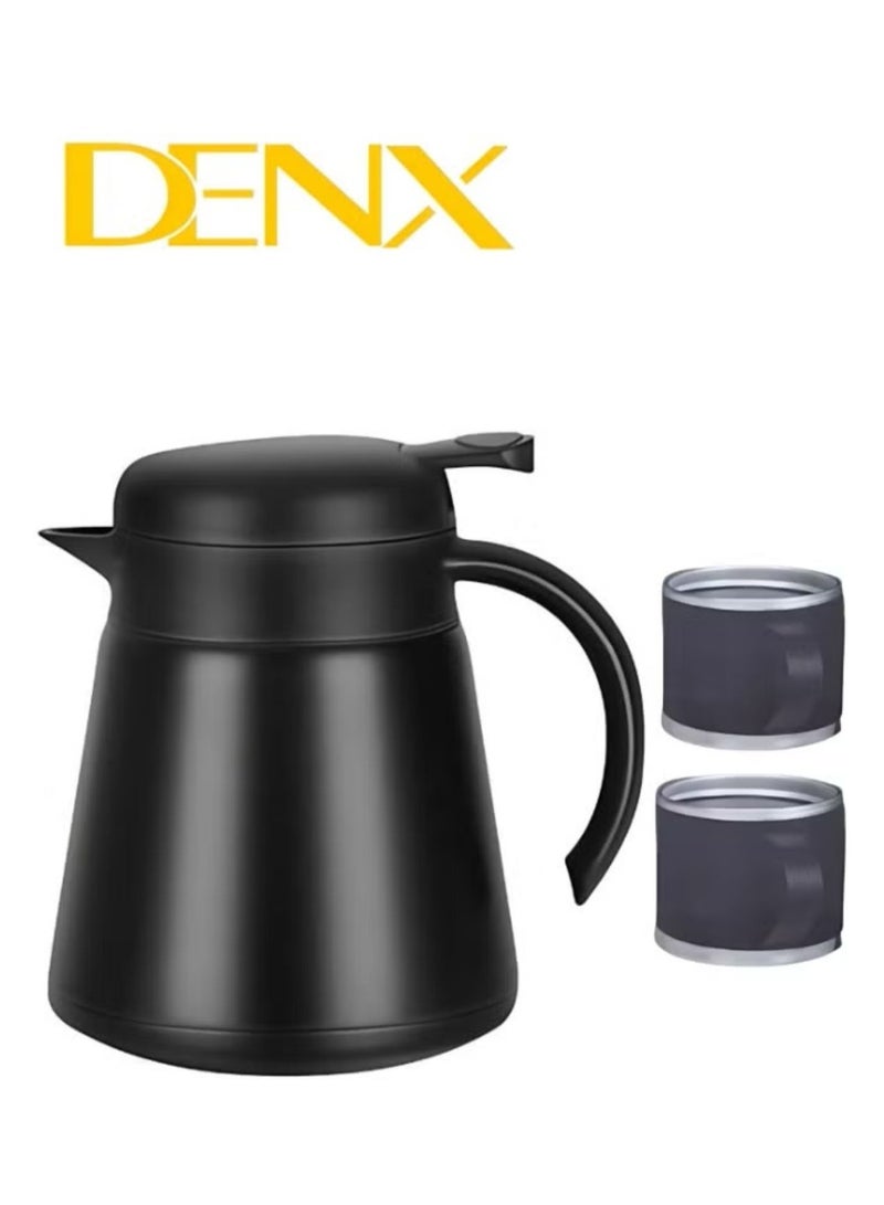 Denx Insulated Coffee and Tea Thermos with 880ml Capacity, Includes Two Additional Serving Cups, Black Color by Denix DX2036 - Image 1