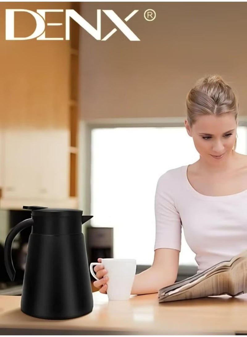 Denx Insulated Coffee and Tea Thermos with 880ml Capacity, Includes Two Additional Serving Cups, Black Color by Denix DX2036 - Image 3