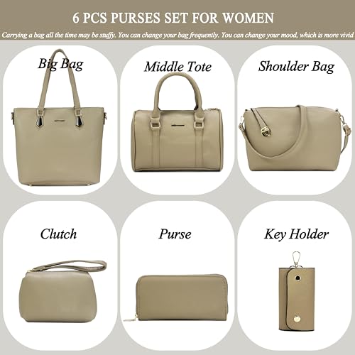2E-youth Designer Purses and Handbags for Women Satchel Shoulder Bag Tote Top Handle Bag (4a-khaki) - Image 2