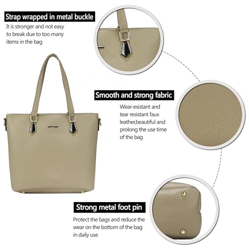2E-youth Designer Purses and Handbags for Women Satchel Shoulder Bag Tote Top Handle Bag (4a-khaki) - Image 5