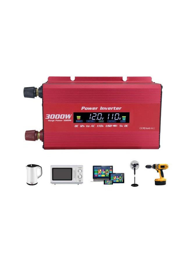 Generic - 5000W Power Inverter, DC 12V to 110V AC Auto Converter, 12v to 110v AC Converter, USB Inverter & Car Cigarettes Lighter for Truck RV , Red - Image 1