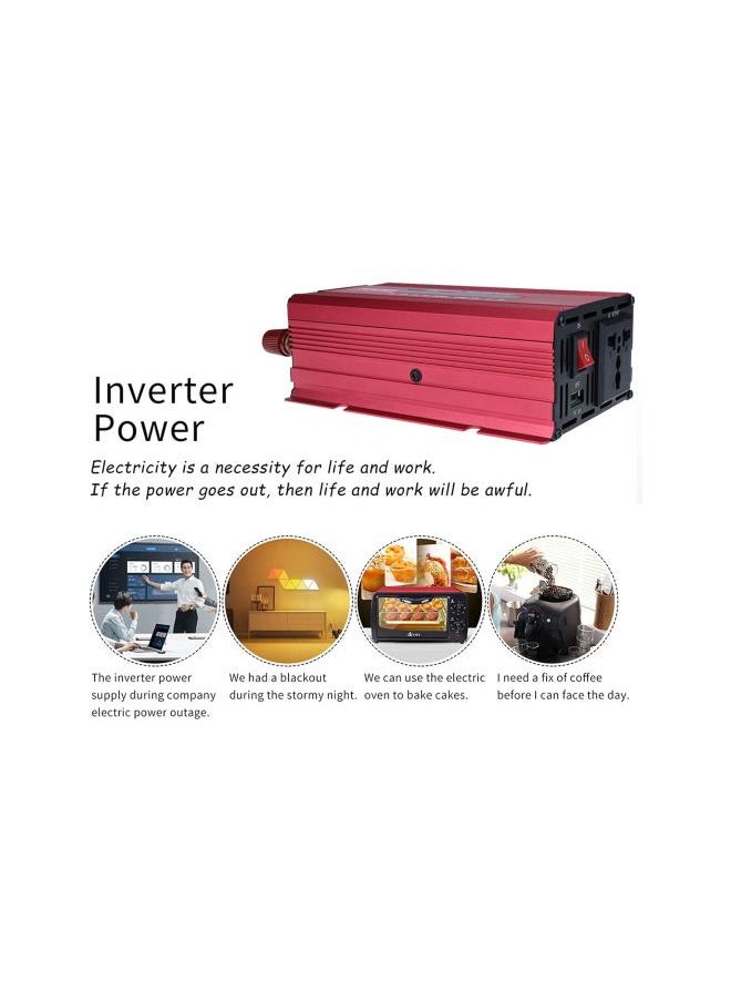 Generic - 5000W Power Inverter, DC 12V to 110V AC Auto Converter, 12v to 110v AC Converter, USB Inverter & Car Cigarettes Lighter for Truck RV , Red - Image 1