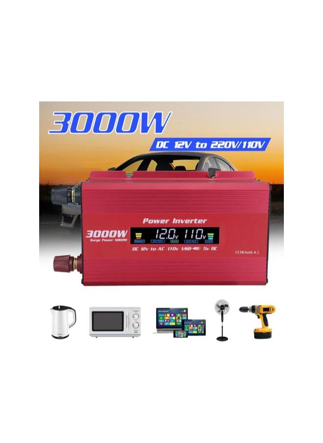 Generic - 5000W Power Inverter, DC 12V to 110V AC Auto Converter, 12v to 110v AC Converter, USB Inverter & Car Cigarettes Lighter for Truck RV , Red - Image 1