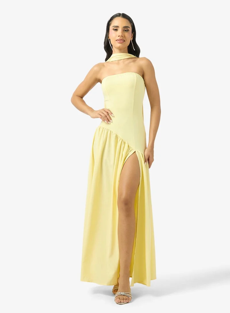 Ginger Off Shoulder Drop Waist Dress with Scarf