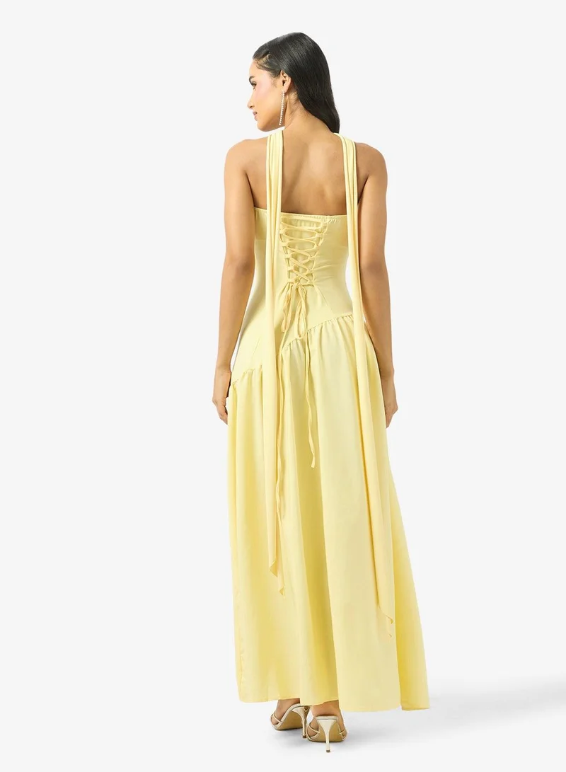 Ginger Off Shoulder Drop Waist Dress with Scarf
