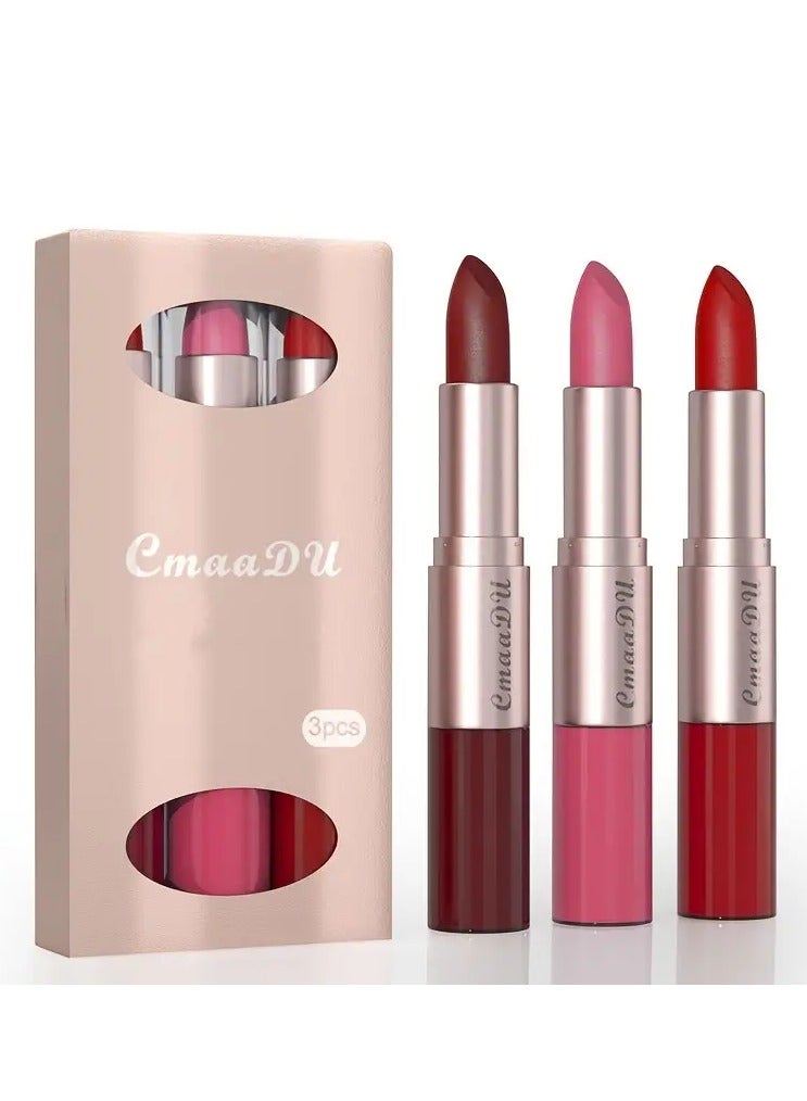 سمادو طويل الأمد 3 ألوان أحمر الشفاه وملمع الشفاه مجموعة-تصميم مزدوج الرأس للطبيعة ، الملمس-هدية عيد الحب المثالية للنساء هدية عيد الحب - Image 2