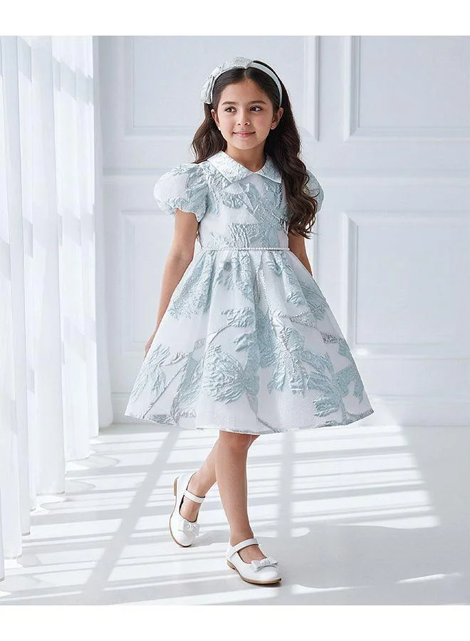 Mark & Mia Mark & Mia Leaf Embroidered Short Sleeves Party Dress With Matching Headband - Blue
