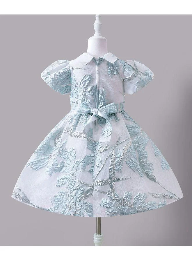 Mark & Mia Mark & Mia Leaf Embroidered Short Sleeves Party Dress With Matching Headband - Blue