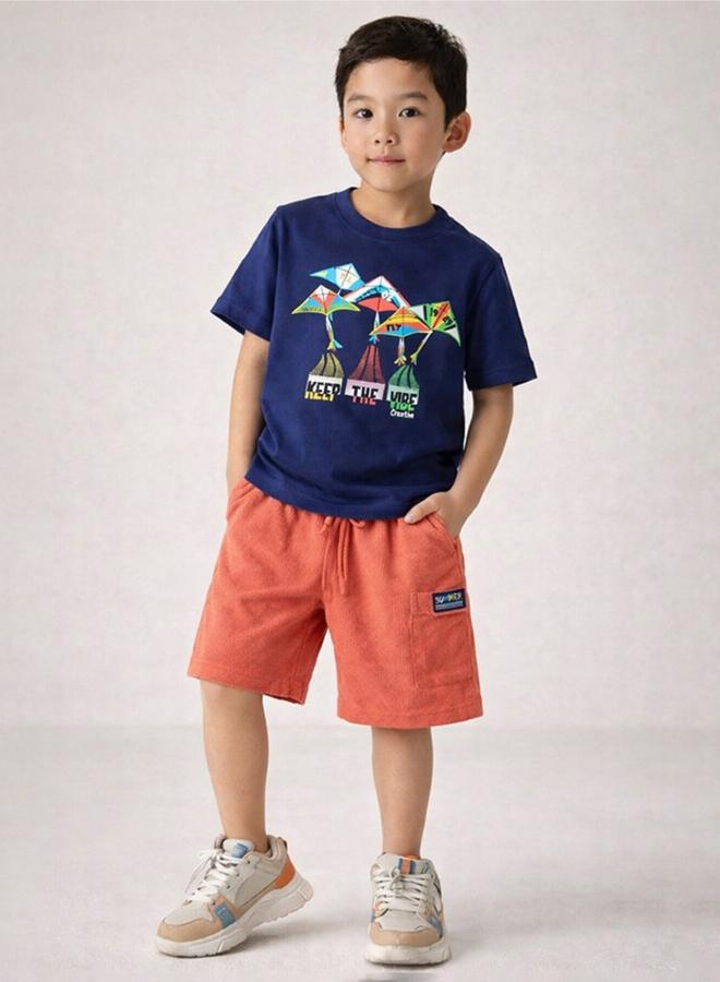 victor and jane Boys Cotton Graphic T-Shirt and Shorts Set - Image 1
