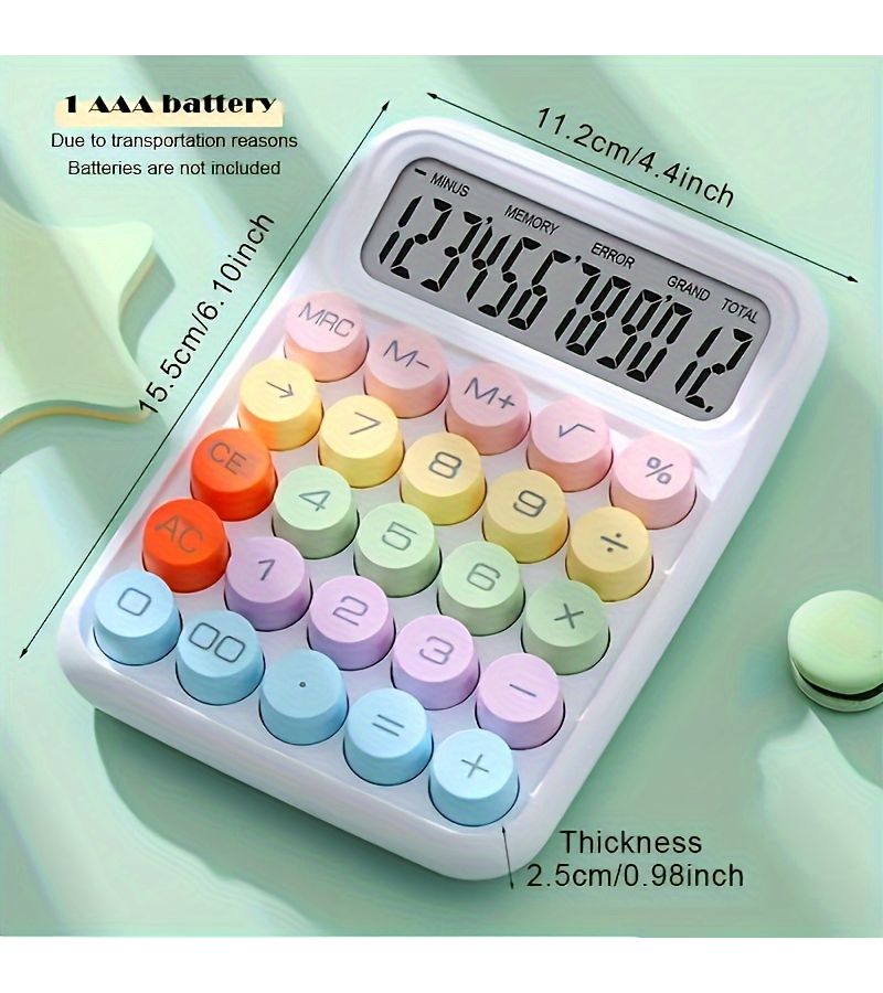 1pc Lilac And Sky Blue Keyboard Calculator 12 Bit Mechanical Big Buttons Candy Colored For Office School Use - Image 3