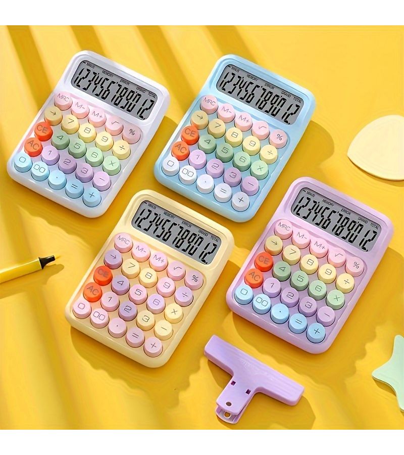 1pc Lilac And Sky Blue Keyboard Calculator 12 Bit Mechanical Big Buttons Candy Colored For Office School Use - Image 5