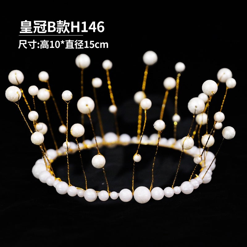 Flower Bouquet Crown Silver Gold Pearl Crown Cake Decoration Queen Crown Baking Floral Accessories - Image 1