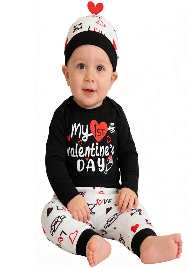 Okbebe Baby Boys Valentines Day Outfit Infant My First Valentine‘s Day Clothes Pants Set (Black 0-3M) - Image 1