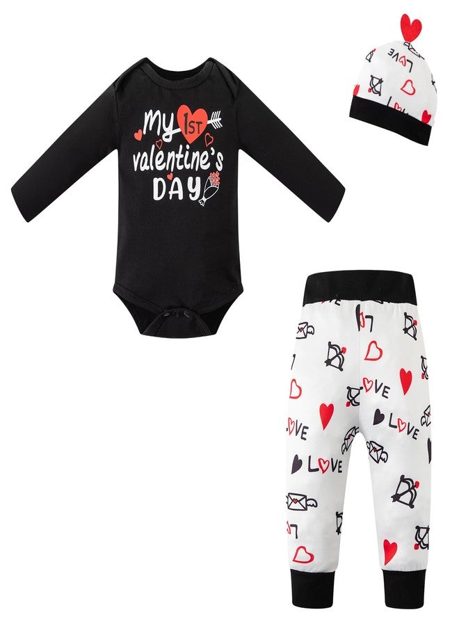 Okbebe Baby Boys Valentines Day Outfit Infant My First Valentine‘s Day Clothes Pants Set (Black 0-3M) - Image 2