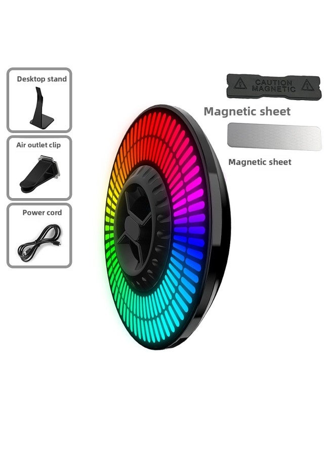 Loquat Source RGB Voice-activated Music Rhythm Light 64-bit Pickup Light Car Led Car Spectrum Display Car Interior Light-Light Color:Round 64-bit Charging Model With Magnetic Suction - Image 1