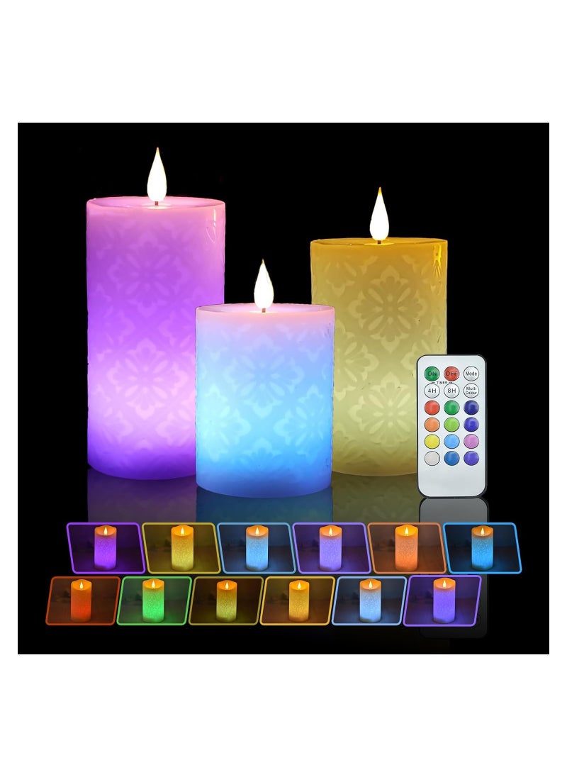 SYOSI 3PCS Electric Candles, Color Changing Flameless Candles with Remote, Floral Real Wax, Candles Battery Operated, Candles with Timer, 12 Colors LED Flameless Candles Home Decor, D 3"×H 4" 5" 6"  - Image 1