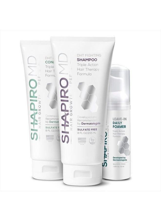 Shapiro MD Hair Growth Experts - Shapiro MD Natural Hair Kit for Thicker, Fuller, Healthier Looking Hair - Including Shampoo, Conditioner, and Leave-In Daily Foam (1 Month Supply) - Image 1