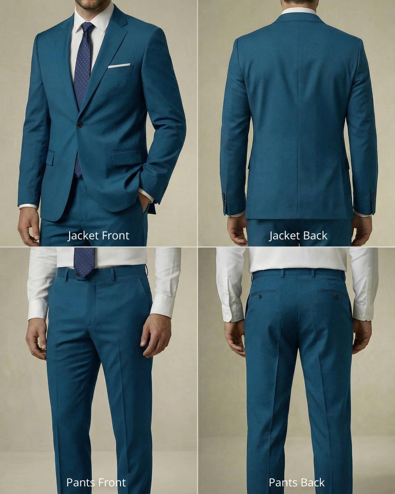 YND Men's 2 Piece Suit with Tie, One Button Slim Fit Solid Jacket and Pants Set, Suits for Men Prom Party Wedding & Business, Light Blue - Image 3