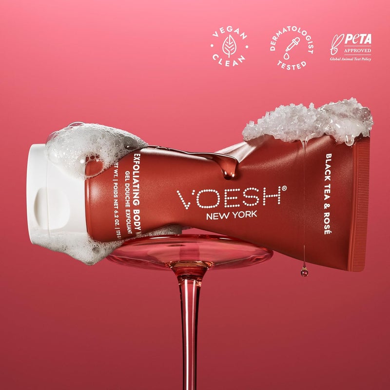Voesh غسول الجسم المقشر بالسكر من VOESH مع AHAs المشتقة من النباتات بروبيوتيك نباتي شاي أسود روز - Image 2