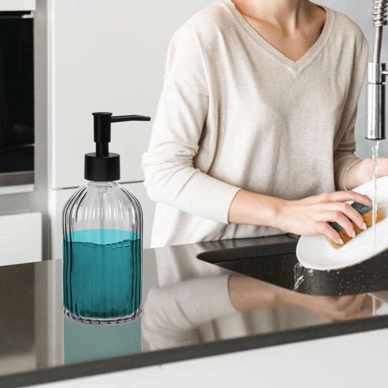 Topsky Glass Soap Dispenser With Plastic Pump  400Ml Liquid Hand Soap Dispenser  Rustproof Pump For Kitchen & Bathroom  Great For Lotions  Essential Oil  Liquid Soaps Gray - Image 5