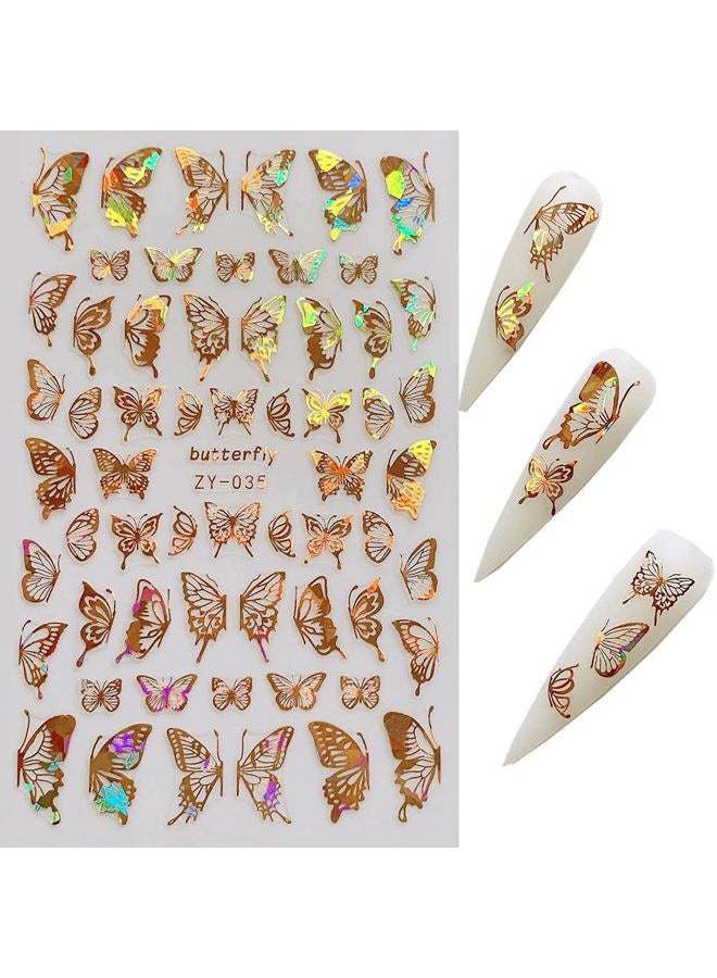 KRTBKR Butterfly Nail Art Stickers Decals Laser Butterfly Stickers Nail Designs 3D Gold Butterflies Nail Art Adhesive Sticker Sheets Nail Foil Luxury Butterfly Nail Stickers for Nail Art Decoration (8 Pcs) - Image 4