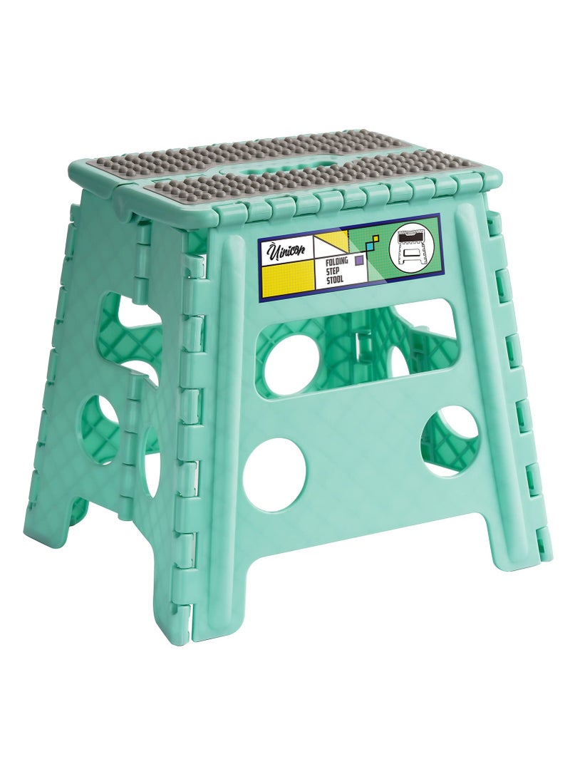 Uinicor Uinicor 13 Folding Step Stool for Adults and Kids Holds Up to 300 lbsNonSlip Folding Stools with Handle Compact Plastic Foldable Step Stool for BathroomBedroom KitchenTeal 1pc 