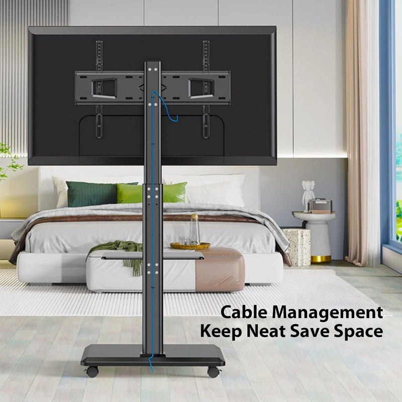 TDOO Movable TV Stand with Wheels, TV Table,mobile TV Floor Stand,Suitable 26-70 Inch LED Flat/Curved TV Stands Rolling cart with wheels,Swivel & Height Adjustable,for Family Living Room Bedroom Meeting - Image 5