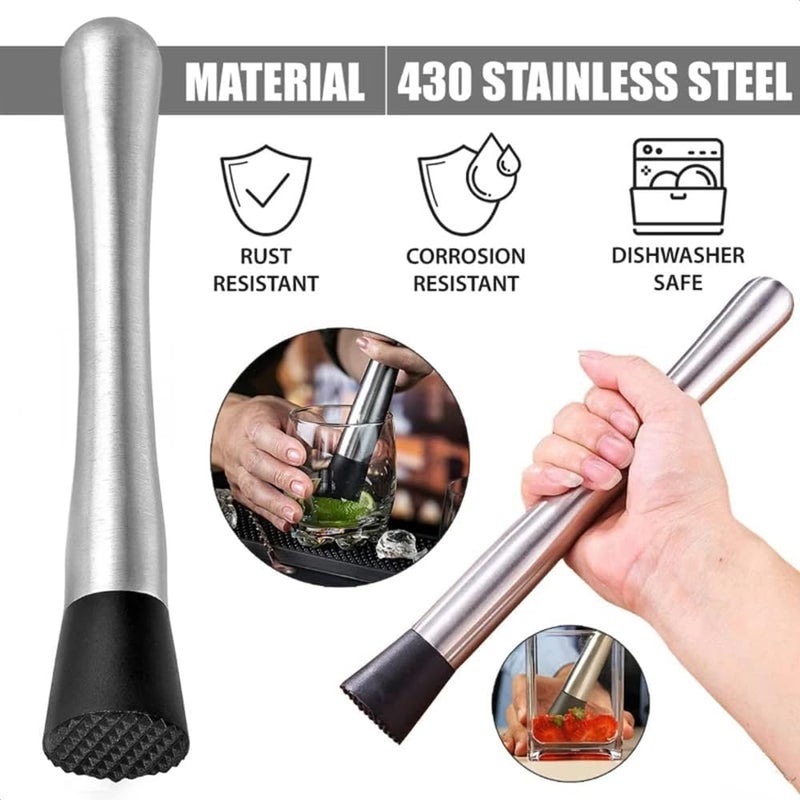 datsto 10 Inch Stainless Steel Muddler for Cocktails, Long Handle Durable Material, Bar Tool for Making Mojito and Fruit Drinks - Image 3