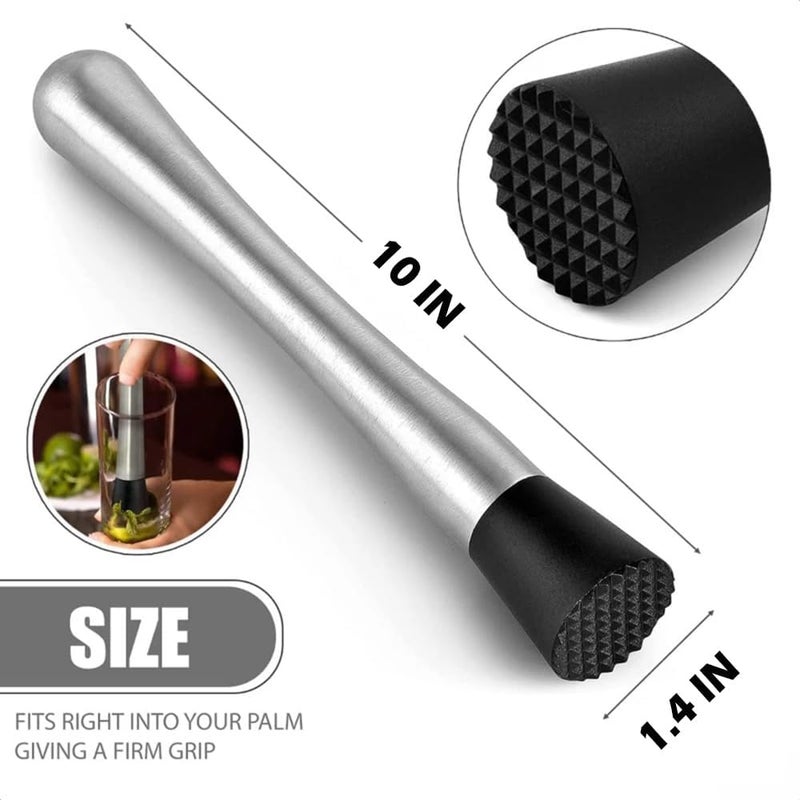 datsto 10 Inch Stainless Steel Muddler for Cocktails, Long Handle Durable Material, Bar Tool for Making Mojito and Fruit Drinks - Image 5
