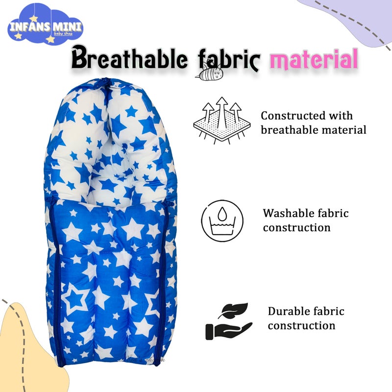 Infans Mini Star-Multi Mini 3 in 1 Baby's Cotton Bed Cum Carry Bed Printed Baby Sleeping Bag-Baby Bed-Infant Portable for Unisex Easily Portable, Light Weight Carry for New Born 0-4 Months Old(Blue) - Image 5