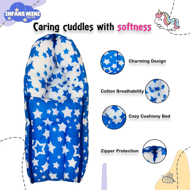 Infans Mini Star-Multi Mini 3 in 1 Baby's Cotton Bed Cum Carry Bed Printed Baby Sleeping Bag-Baby Bed-Infant Portable for Unisex Easily Portable, Light Weight Carry for New Born 0-4 Months Old(Blue) - Image 4