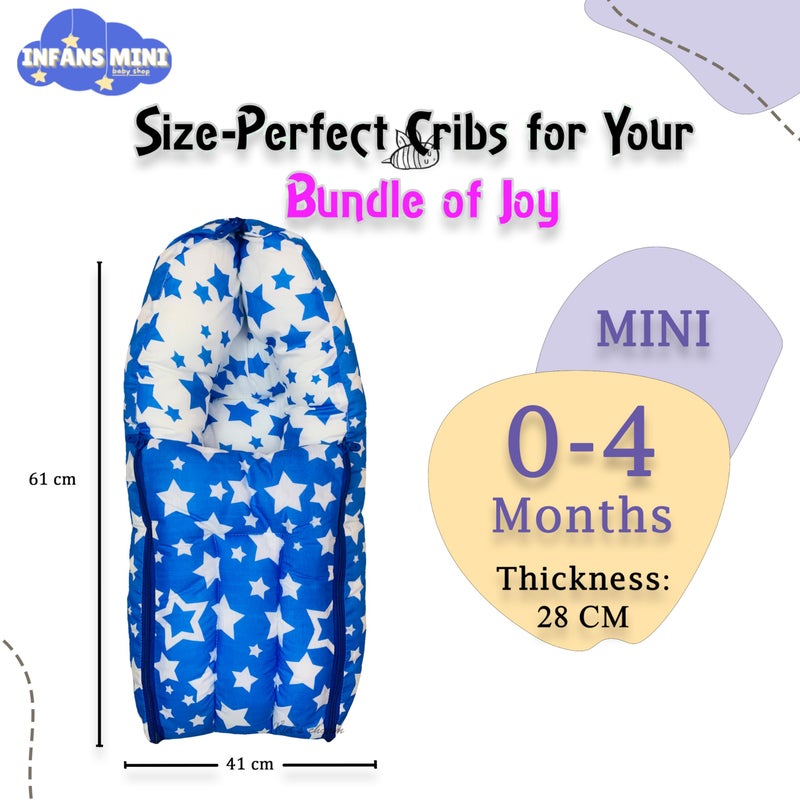 Infans Mini Star-Multi Mini 3 in 1 Baby's Cotton Bed Cum Carry Bed Printed Baby Sleeping Bag-Baby Bed-Infant Portable for Unisex Easily Portable, Light Weight Carry for New Born 0-4 Months Old(Blue) - Image 2