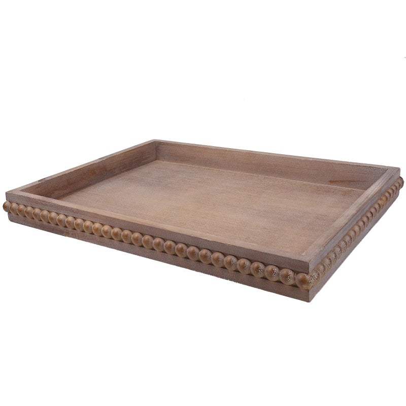 Hrastany Wood Decorative Tray, Distressed Outdoor Serving Tray with Wooden Bead for Ottoman, Coffee Table, Entertaining, Home Decor, Rectangular 15.7â€*11.8â€*1.57â€ (Retro Brown) - Image 1
