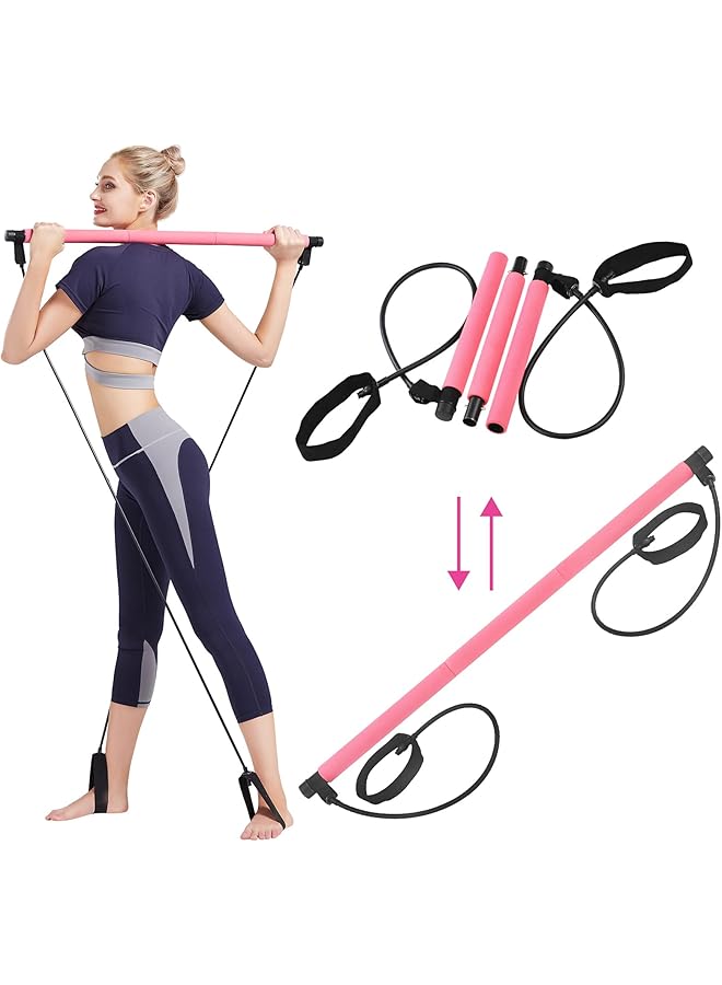 Generic Pilates Bar Portable Pilates Bar Kit with Adjustable Resistance Band Yoga Pilates Bar Reformer Kit Home Gym Exercise Stick Bar with for Hipsline Stretching Muscle Toning  - Image 1