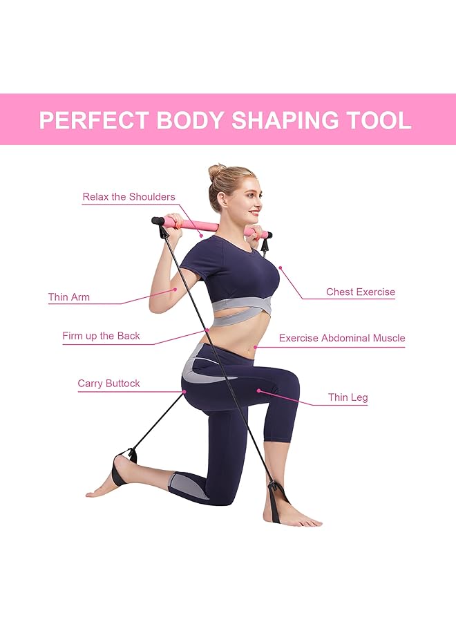 Generic Pilates Bar Portable Pilates Bar Kit with Adjustable Resistance Band Yoga Pilates Bar Reformer Kit Home Gym Exercise Stick Bar with for Hipsline Stretching Muscle Toning  - Image 4
