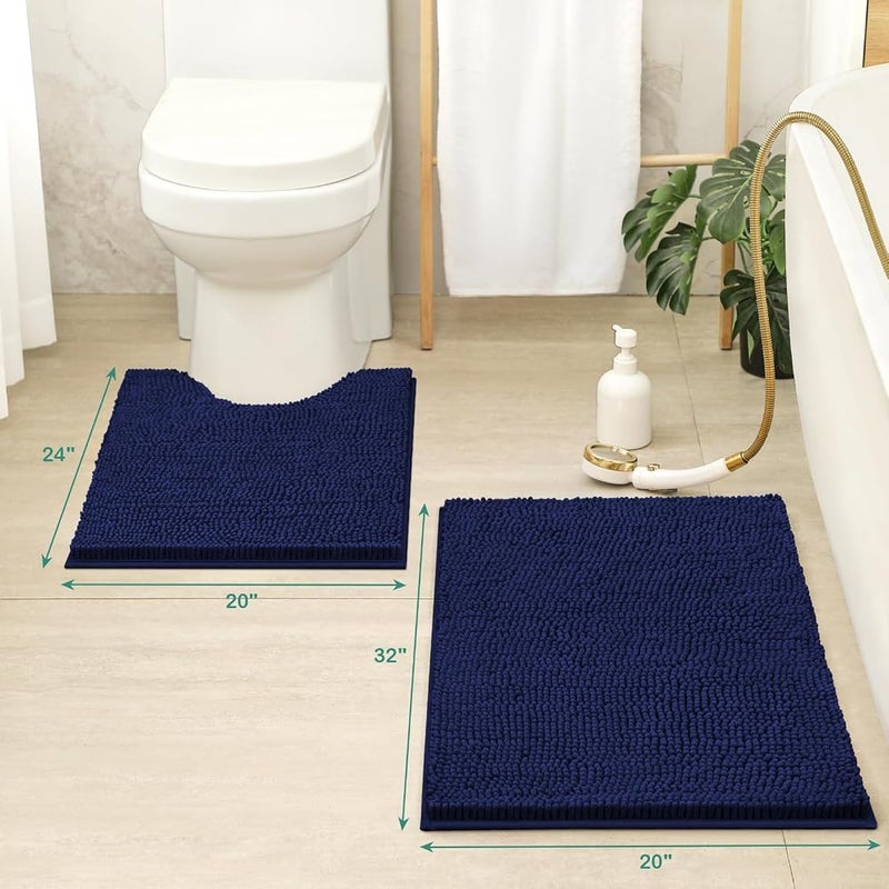 هوم أيدياز { "titleAr": "مجموعة سجاد حمام HOMEIDEAS مكونة من قطعتين بلون أزرق بحري، ناعمة جدًا ومانعة للانزلاق، تمتص الماء بفعالية، مناسبة للحمام والحوض والدش" "detailsAr": "【مجموعة سجاد حمام فاخرة مكونة من قطعتين】: سجاد على شكل حرف U بمقاس 20" × - Image 2