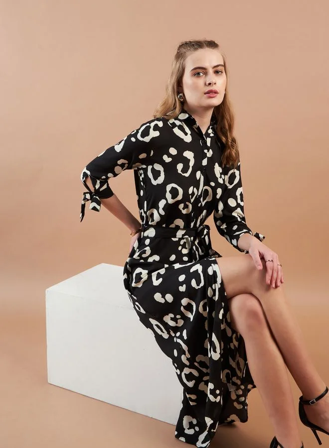 مرفوعة Women Loose Fit Casual Animal Print Maxi Dress