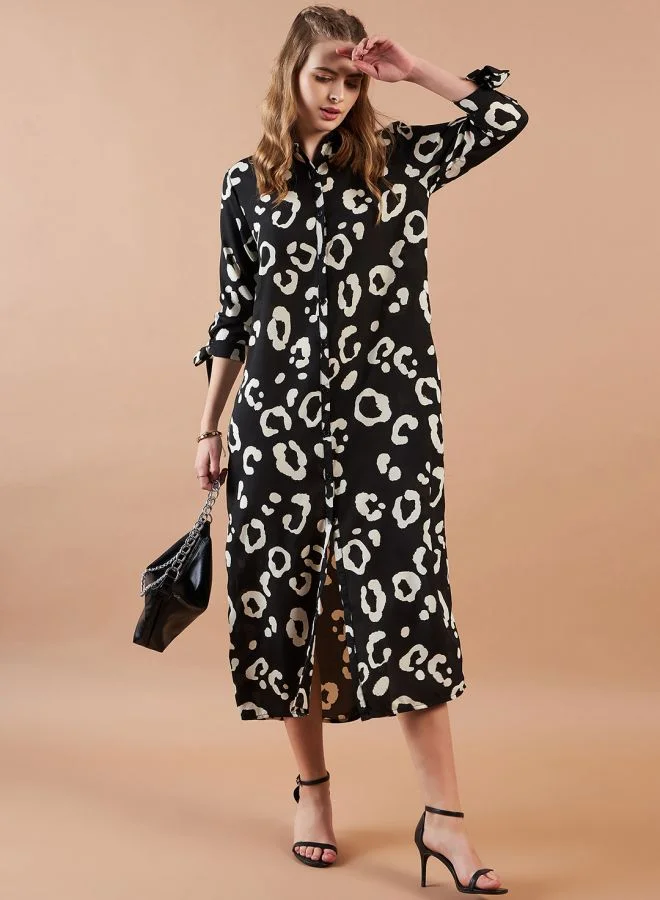 مرفوعة Women Loose Fit Casual Animal Print Maxi Dress